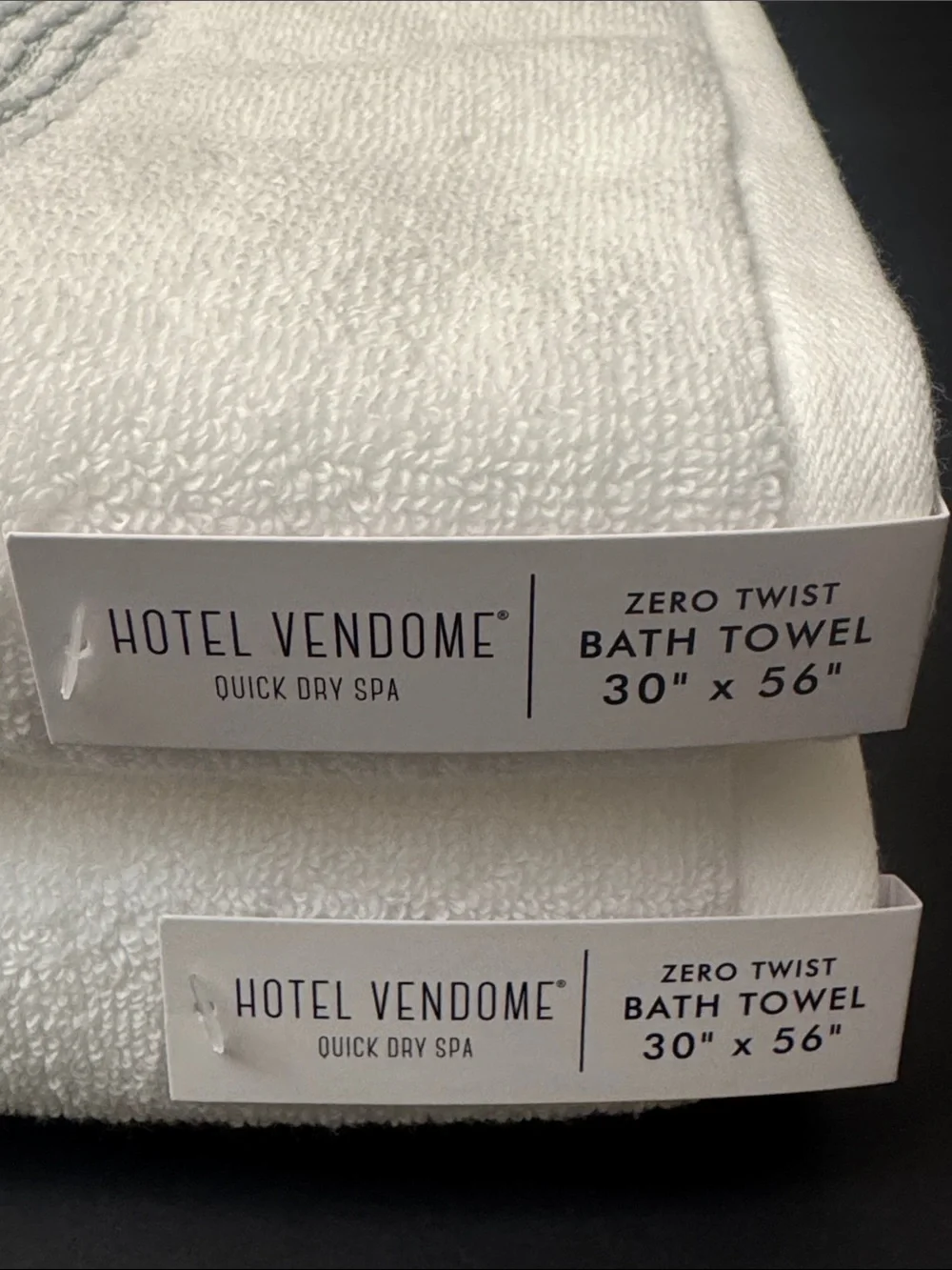 2pc HOTEL VENDOME Quick Dry Spa 100% Zero Twist Cotton Bath Towel Set -Wht/Green